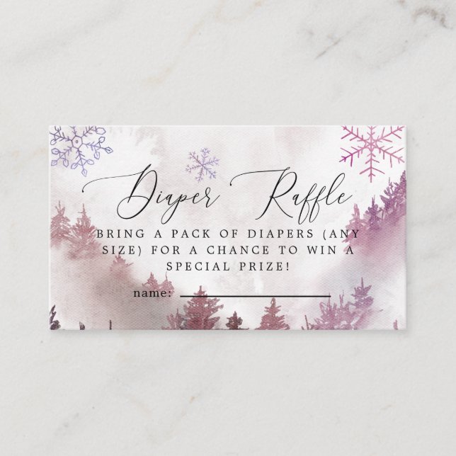 Tarjeta De Recepción Boleto de Raffle de Diaper Rosado de invierno (Anverso)
