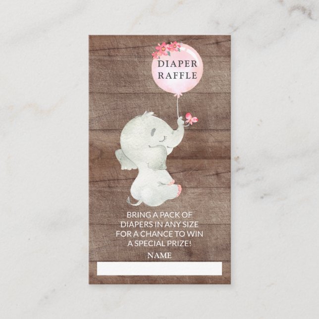 Tarjeta De Recepción Boleto de Raffle de Dulce Elephant Baby Shower Dia (Anverso)