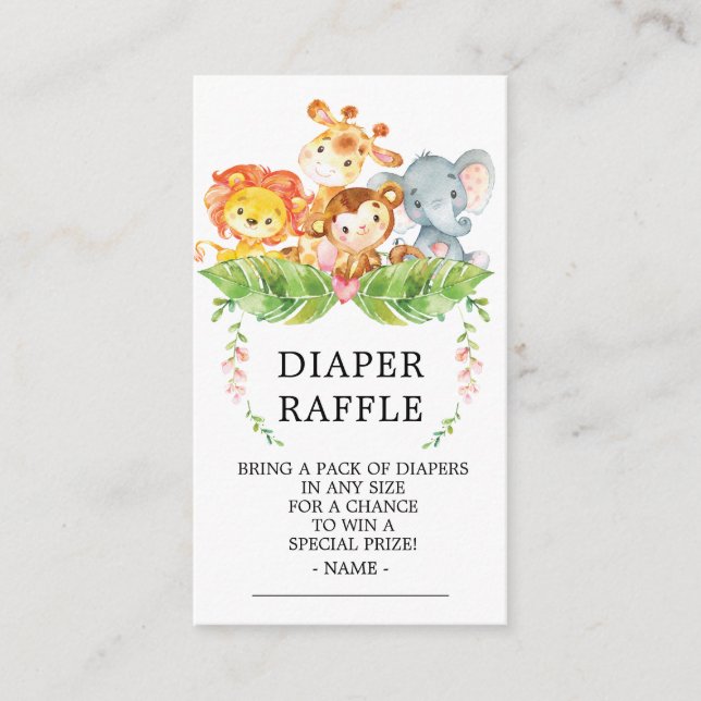 Tarjeta De Recepción Boleto de Raffle de Safari Jungle Baby Shower Diap (Anverso)