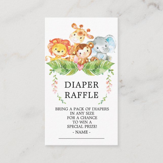 Tarjeta De Recepción Boleto de Raffle de Safari Jungle Baby Shower Diap (Anverso)