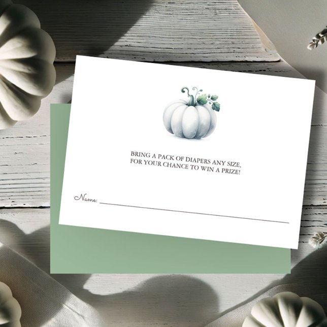 Tarjeta De Recepción Boleto de Raffle Diaper, Calabaza Blanca (baby shower invitation insert card watercolor white pumpkin)