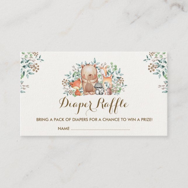 Tarjeta De Recepción Boleto de Raffle Diaper para animales de bosque de (Anverso)