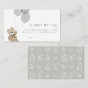 Tarjeta De Recepción Boleto de Raffle Gray Diaper de Oso y Globos