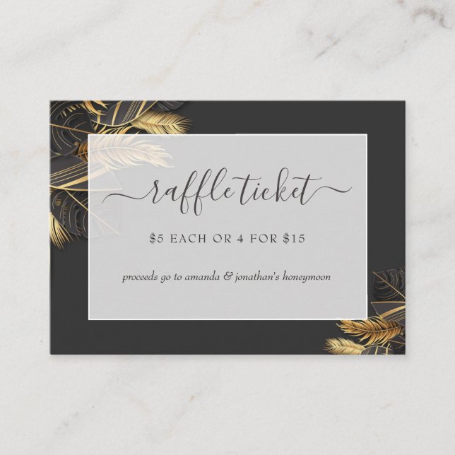 Tarjeta De Recepción Boleto de Raffle Raffle Tropical Negro y Oro (Anverso)