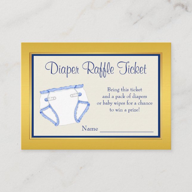Tarjeta De Recepción Boleto de Raffle Royal Blue Gold Diaper (Anverso)