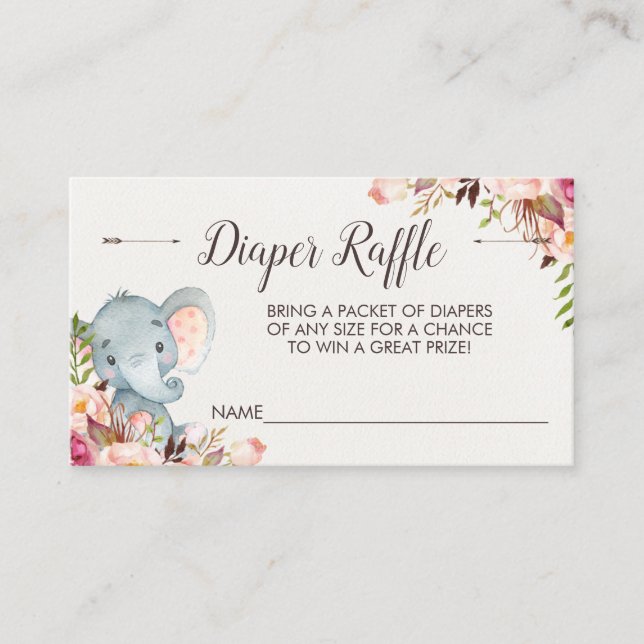 Tarjeta De Recepción Boleto de raffre para pañales Boho elephant (Anverso)