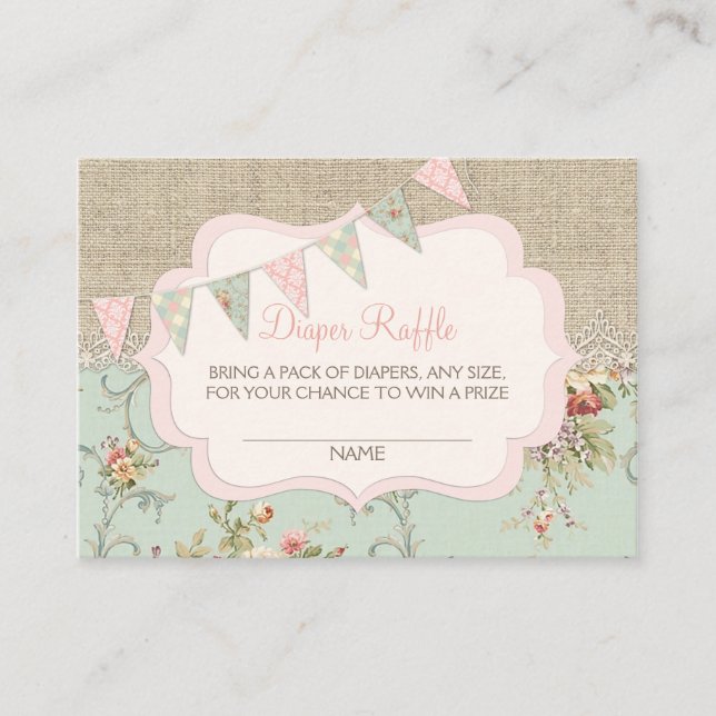 Tarjeta De Recepción Boleto de rifa de pañal Chic Shabby Rustic Country (Anverso)