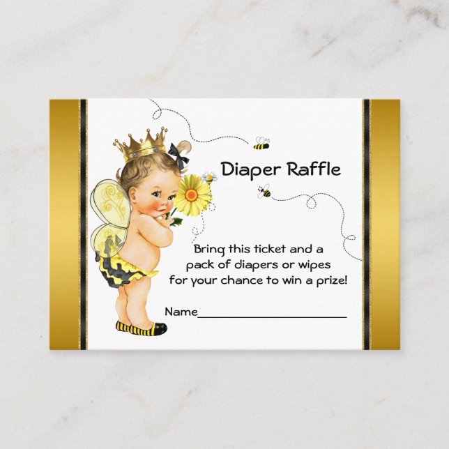 Tarjeta De Recepción Boleto de Rifa de Pañal de Niñas Abeja (Anverso)