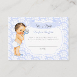 Tarjeta De Recepción Boleto de rifa de pañal gris para niño azul