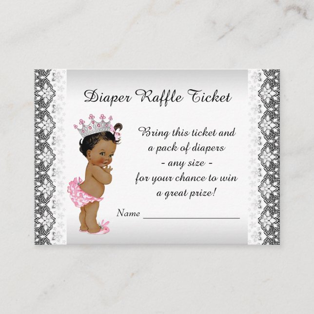 Tarjeta De Recepción Boleto de Rifa de Pañal para Bebé Princesa (Anverso)