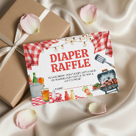 Tarjeta De Recepción Boleto de rifa de pañales Baby-Q con gingham rojo