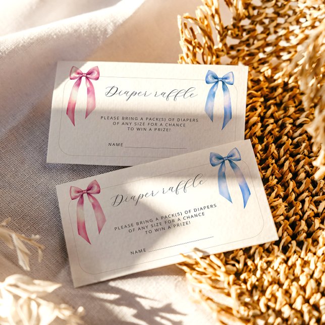 Tarjeta De Recepción Boleto de rifa de pañales con lazo rosa y azul par (Subido por el creador)