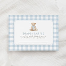 Boleto de rifa de pañales de osito de gingham azul