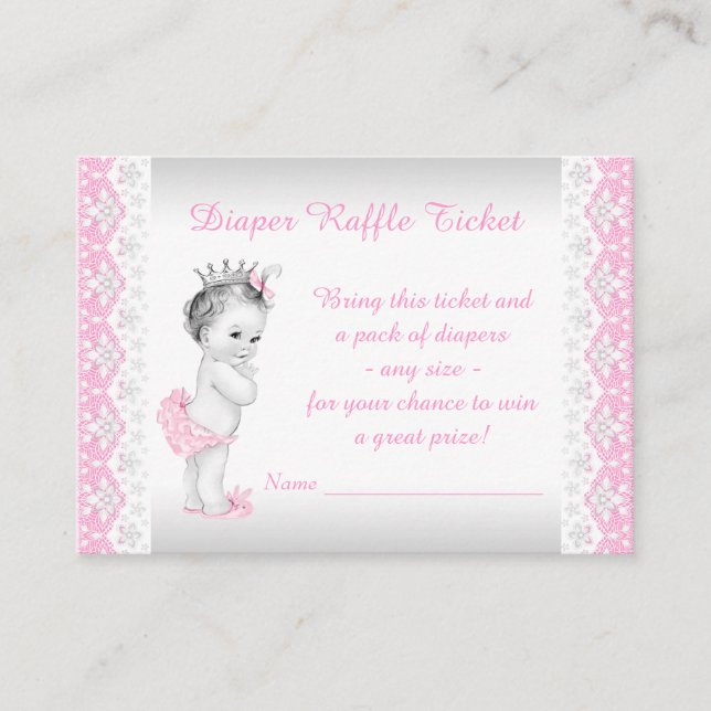 Tarjeta De Recepción Boleto de Rifa de Pañales de Princesa (Anverso)
