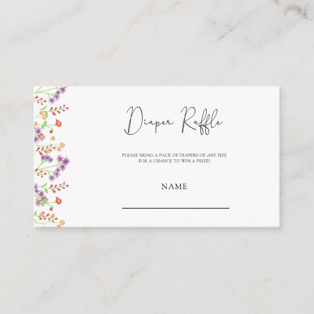 Tarjeta De Recepción Boleto de rifa de pañales para bebé de flores silv (Anverso)