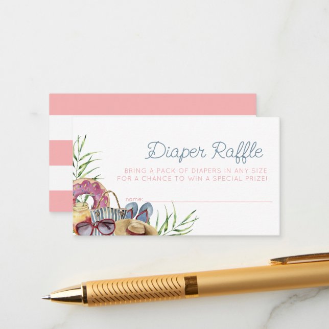 Tarjeta De Recepción Boleto de rifa de pañales para fiesta de bebé con  (Anverso/Reverso In Situ)