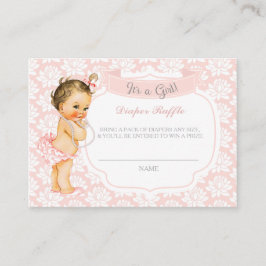 Tarjeta De Recepción Boleto de rifa de pañales para niña rosa gris