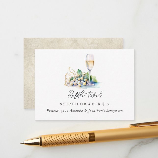 Tarjeta De Recepción Boleto de rifa para despedida de soltera con perla (Anverso/Reverso In Situ)