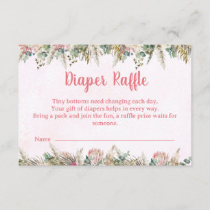 Tarjeta De Recepción Boleto de Rifas de Pañales de Pampas Boho Rosa