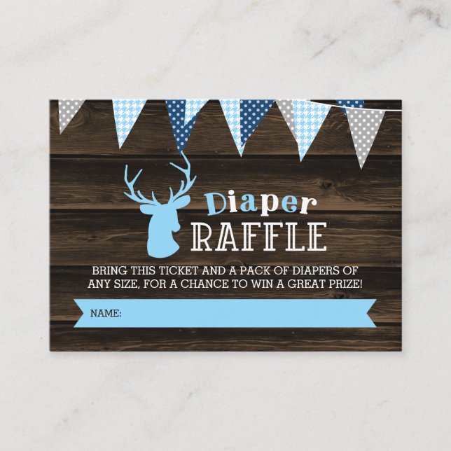 Tarjeta De Recepción Boleto de Rústico Wood Blue Deer Boy Diaper Raffle (Anverso)