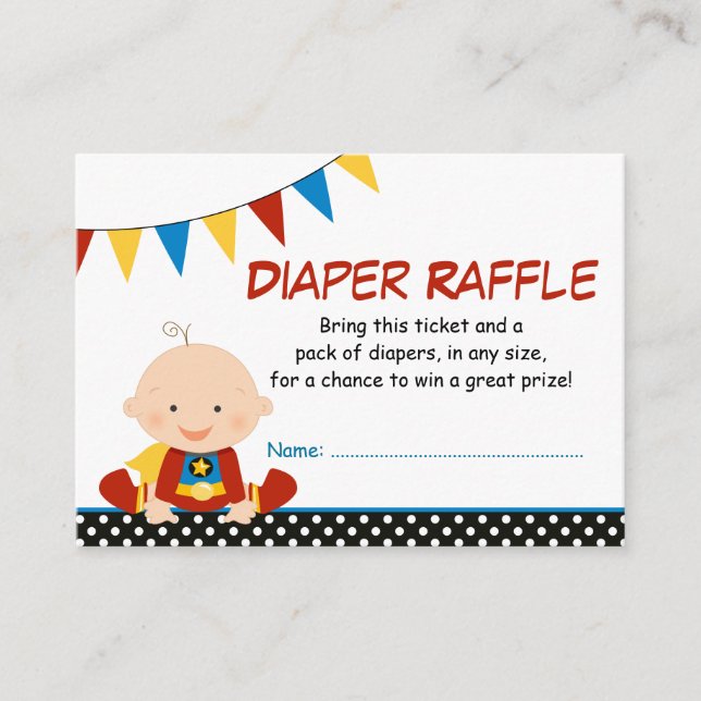 Tarjeta De Recepción Boleto de superhéroes Bunting Diaper Raffle (Anverso)
