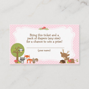 Tarjeta De Recepción Boleto de Woodland Baby Shower Diaper Raffle rosa
