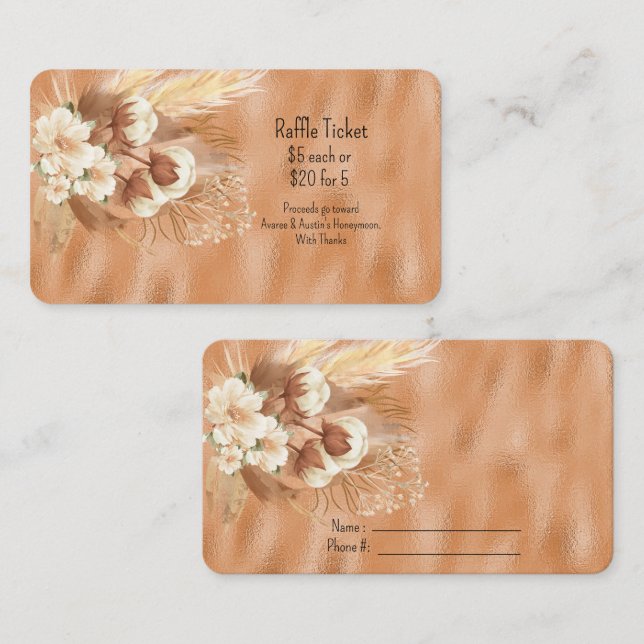 Tarjeta De Recepción Boleto Floral Marrón, Beige y Crema (Anverso / Reverso)