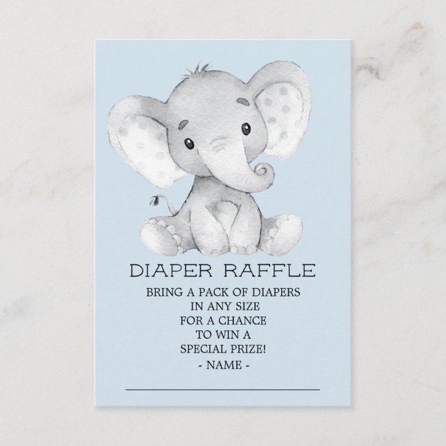 Tarjeta De Recepción Boleto para Elephant Baby Shower Diaper Raffle (Anverso)