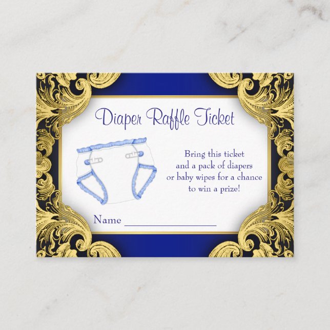 Tarjeta De Recepción Boleto Royal Blue Gold Baby Diaper (Anverso)