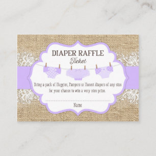 Tarjeta De Recepción Boleto Rústico Burlap Lace Lavender Diaper Raffle 