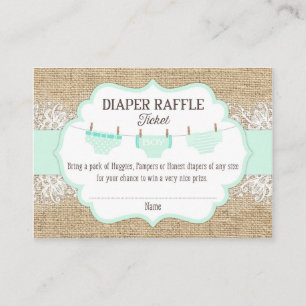 Tarjeta De Recepción Boleto Rústico Burlap Lace Seafoam Diaper Raffle