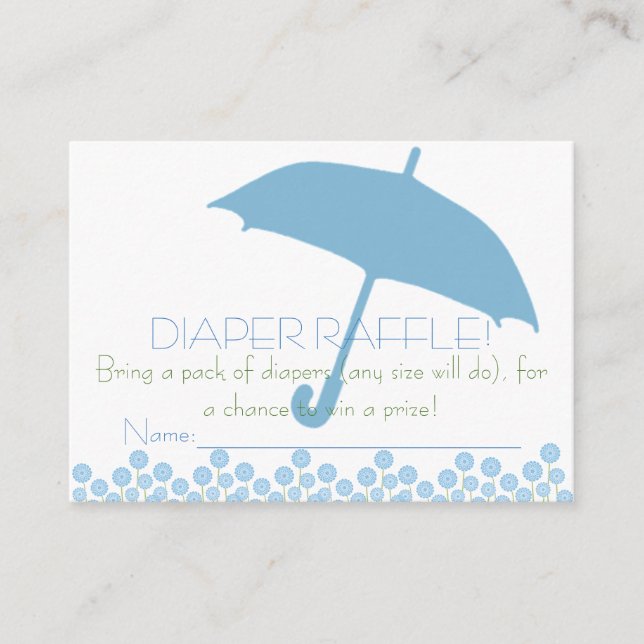 Tarjeta De Recepción Boletos de Raffle con paraguas azul Baby Shower (Anverso)