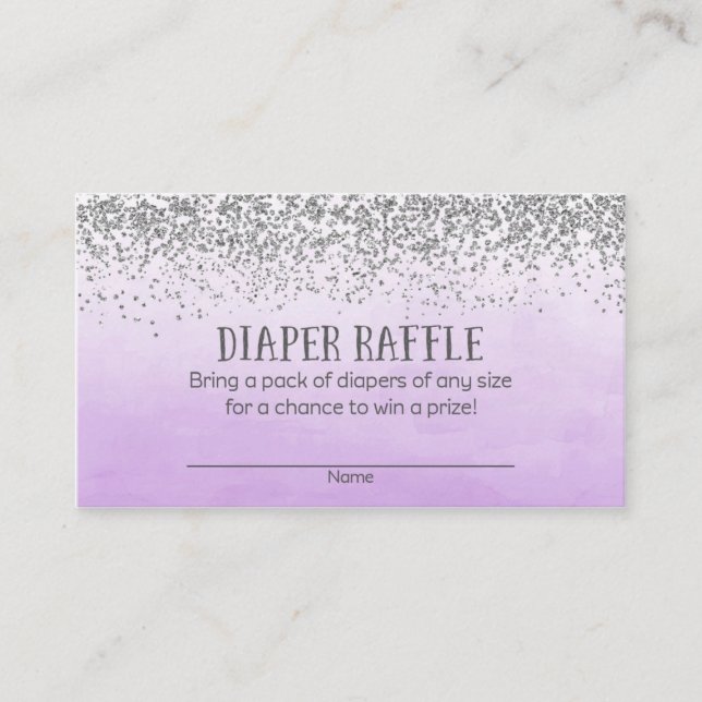 Tarjeta De Recepción Boletos de Raffle de Baby Shower morado de plata (Anverso)