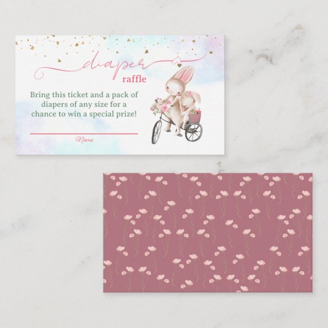Tarjeta De Recepción Boletos de Raffle de Bunny Chica Baby Shower Diape (Anverso / Reverso)