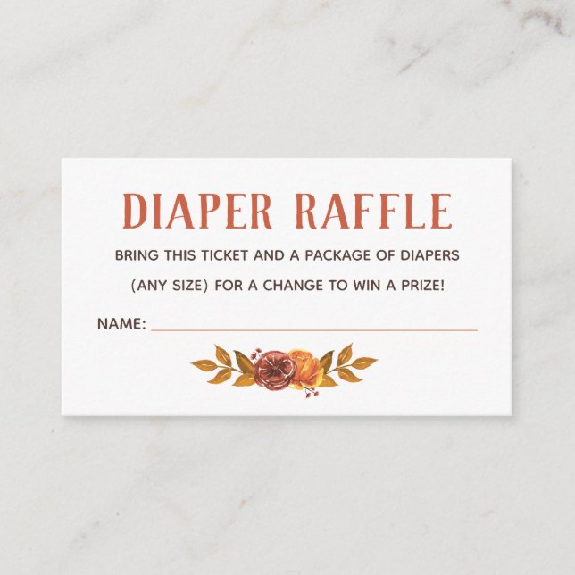 Tarjeta De Recepción Boletos de Raffle de Diaper Rustic Otoño (Anverso)