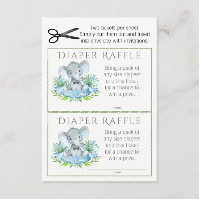 Tarjeta De Recepción Boletos de Rifa de Pañales de Elefante (Anverso)