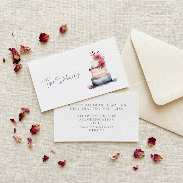 Tarjeta De Recepción Bonito acuarela boda tarta los detalles (Pretty watercolor wedding cake the details enclosure card.)