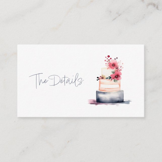 Tarjeta De Recepción Bonito acuarela boda tarta los detalles (Anverso)