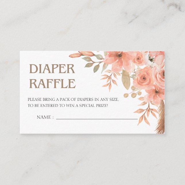 Tarjeta De Recepción Bonito Acuarela Flores Diaper Primavera Raffle (Anverso)