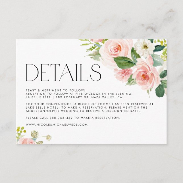 Tarjeta De Recepción Bonito acuática Boda de flores de jardín (Anverso)
