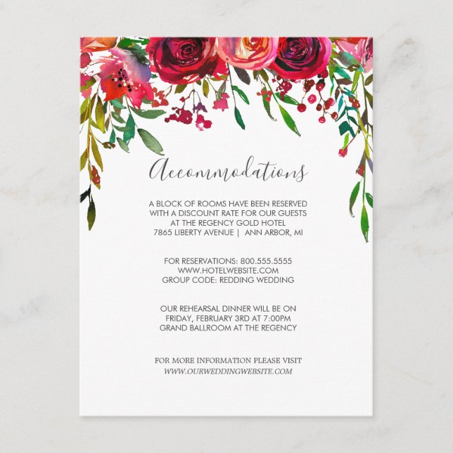 Tarjeta De Recepción Bonito alojamiento Rosa Ruby Red Boda (Anverso)