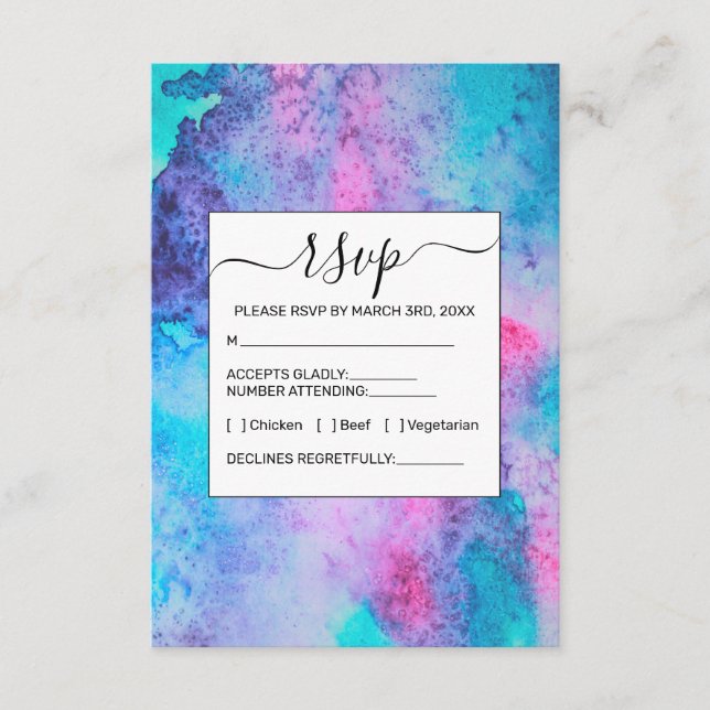 Tarjeta De Recepción Bonito Azul rosa Morado Salado Agua Arte (Anverso)