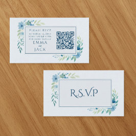 Tarjeta De Recepción Bonito Blue Floral Wedding RSVP Código QR