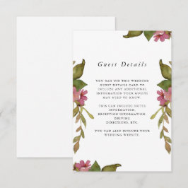 Tarjeta De Recepción Bonito Boda floral rosa detalle de invitado