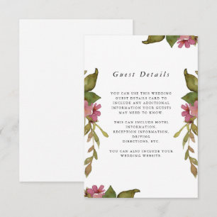 Tarjeta De Recepción Bonito Boda floral rosa detalle de invitado
