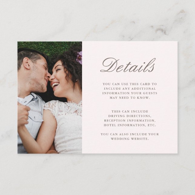 Tarjeta De Recepción Bonito Boda rosa suave detalles de invitado foto (Anverso)