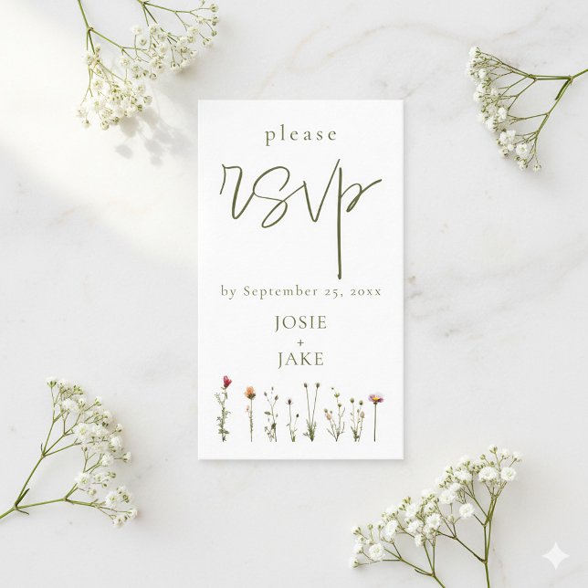 Tarjeta De Recepción Bonito de rsvp de boda de flores silvestres (Delicate wildflowers rsvp wedding enclosure card.)