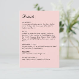 Tarjeta De Recepción Bonito de script simple Boda rosa pequeño vertical
