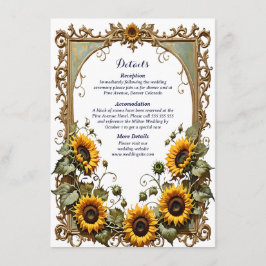 Tarjeta De Recepción Bonito girasol amarillo con boda de marco de arte