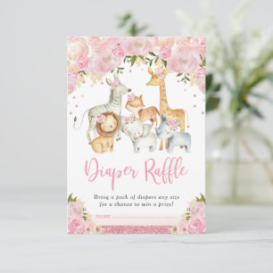 Tarjeta De Recepción Bonito Jungle Safari Rubor Floral Diaper Raffle